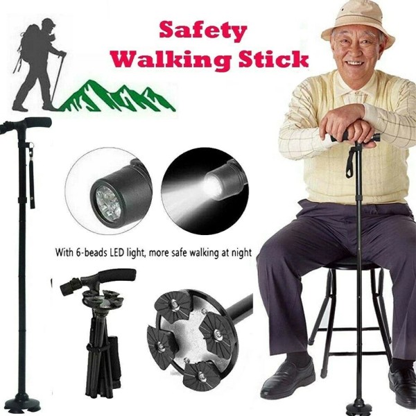 Unbranded Foldable Retractable LED Walking Cane Stick Adjustable Travel Cane