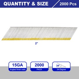 uxcell 2000Pcs 15 Gauge Angled Finish Nails, 2" Length, 34-Degree, Galvanized Assorted Size Project Pack for Woodworking Construction, Color Zinc