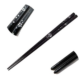GES Wakasa Lacquer Chopsticks Night Cherry Blossoms Japanese Chopsticks Dishwasher Safe 8.9 inches (22.5 cm) Non-Slip, Cherry Blossom Black