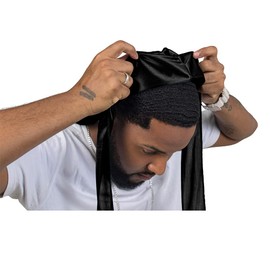 ForceWave ForceWave Silky Durag for Men Wave Cap Satin Dorag for Men Women 360 Wave Black
