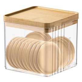 Poeland Desktop Storage Box, Cosmetic Organizer with Wooden Lid for Cosmetics, Office Supplies, Small Accessories