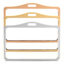 1x Gold Aluminium Metal ID Card Badge Holders by LanyardsTomorrow Horizontal Landscape Open Faced Dual Identity Pass Protector Holds Two Cards 86mm 54mm cr80 Credit Card Sized Single 1pc