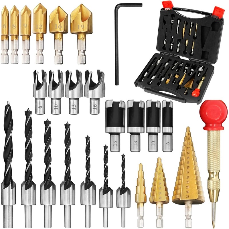 LAMPTOP 26-Pack Woodworking Tools and Accessories Including Countersink Drill Bits,