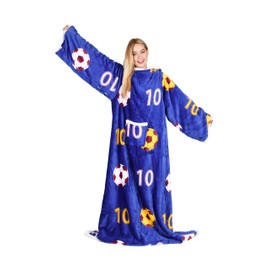 Catalonia Sherpa Wearable Blanket with Sleeves Arms, Comfy Sleeved TV Wrap Robe, Large Snuggly Throw Blanket, Soccer Football Gift for Men, Sports Fanatic