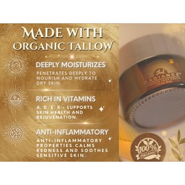 Shal Radiance Organic Face Cream For Dry Skin, Beef Tallow Skin Care, Tallow Moisturizer, Organic Ingredients, Natural Face Moisturizer, Tallow Butter, Balancing Formula, Made in USA (1 ounce)