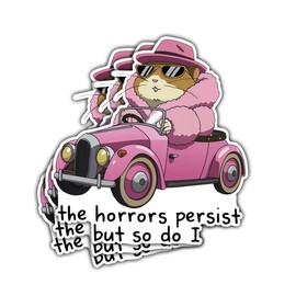 3 Pcs The Horrors Persist But So Do I Sticker, Horror Stickers Pack for Adults, Horror Car Decal, Hamster Sticker - Vinyl Sticker 3 Inches for Water Bottles Laptop Phone Car Window Helmet