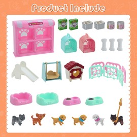 iselyn Pet Pretend Play Toys, 35Pcs Dog Figures Playset Toys for Kids Realistic Detailed Dog Care Center with Accessories Toy Sets Educational Gifts for Kids Toddlers Girls Boys