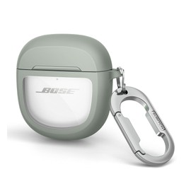 SURITCH Clear Case for Bose QuietComfort Earbuds II 2022/QuietComfort Ultra 2023 Cover, Full-body Shockproof TPU Protective Case with Carabiner & Key Ring & Transparent Logo Window(Green)