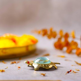 Hashcart Brass Turtle Figure Good Luck Turtle Tortoise - Statue Sampoorna Shri Yantra Shree Chakra - Decorative Ornament for Business Growth, Income, Profits, and Wealth [ 8X6 CM