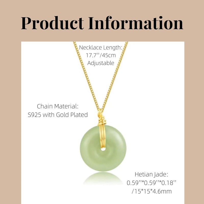 LOOYUUPEE Natural Hetian Jade Pendant Safe Buckle Necklace, Real Green