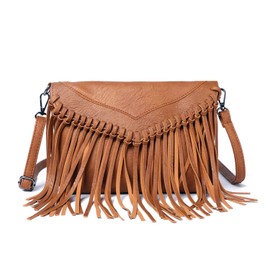 Oweisong Fringe Crossbody Purse for Women Western Cowgirl Purse Leather Tassel Fanny Packs Black Shoulder Handbags