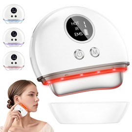 EMS Gua Sha, FTJKGH Elektrisches Gesichtsmassagegerät mit Vibration & Wärme, Rot, Blau, Lila Lichttherapie, Anti-Aging, Faltenreduzierung, Face Lifting Gerät für Gesicht & Schwellungsbehandlung
