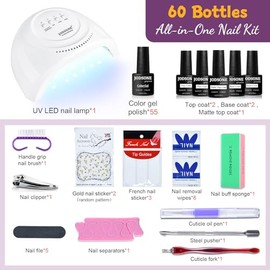 JODSONE Kit de Esmalte de Uñas en Gel de 60 Piezas con Luz UV, Capa Base y Capa Superior Removible, 55 Colores Brillantes, Kit de Uñas en Gel Serie Ma