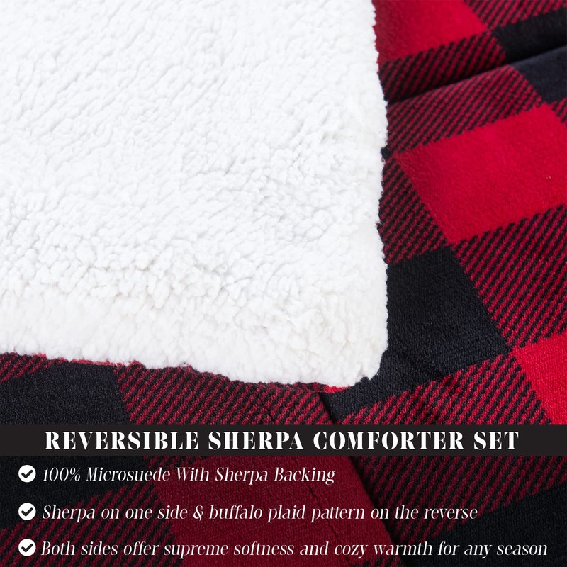 Elegant Comfort 3-Piece Buffalo Lodge-Plaid Comforter Set, Luxurious, Heavyweight, All