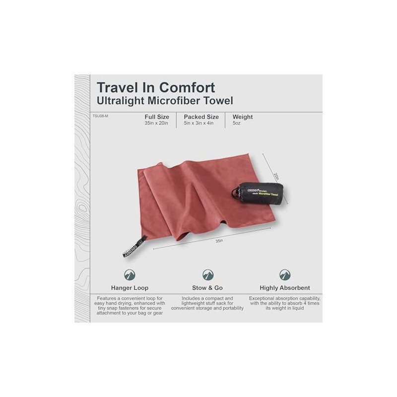 Cocoon ultralight - lightweight microfibre hand towel, marsala red, M