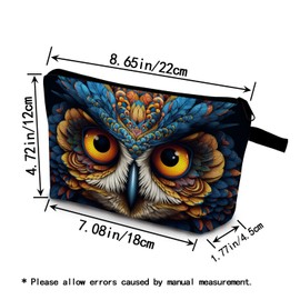 YULUENZE Owl Present Owls Makeup Bag Cute Small Organizer Bag with Zipper Ethnic Style Owl Print Cosmetic Bag Birthday Presents for Owl Lovers Women Sisters Friends