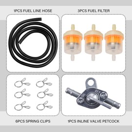 getfay 1 PC Car Fuel Switch Filter Hose Clamp Kit, Flexible Fuel Pipe + Fuel Filter + Switch Plug Valve + Clip, Modification Repair Replacement Parts, for Most Motorcycles, Dirt Bikes, ATVs (Black)
