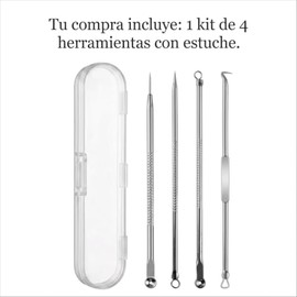 Extractor de Puntos Negros y Espinillas Acero Inoxidable con Estuche, 1 Kit