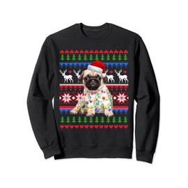 Santa Pug Christmas Light-Pug Ugly Christmas Sweater Sweatshirt, black