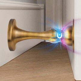 Bak Bo Magnetic Door Stopper, Strong Magnetic Door Holder Keep Door Open, Zinc Alloy Door Catch for Wall & Floor Mounting, No Drilling Door Stop with Adhesive (3 Pack Antique Brass)