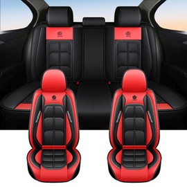 XIANGTA Car Seat Covers Full Set (Front & Rear), Universal 5-Seat – Waterproof PU Leather, Airbag-Compatible & Heated-Seat Friendly, Easy Install, Full-Coverage Protection for Cars & SUVs (Red)