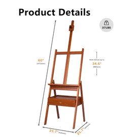 DJAR Medium Wooden H-Frame Art Easel with Storage Drawer, Walnut