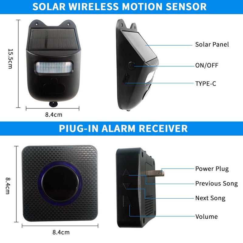 Qumox Solar-Powered Driveway Alert System - Wireless Motion Sensor Doorbell