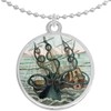 Kraken Octopus Ship Round Pendant Necklace