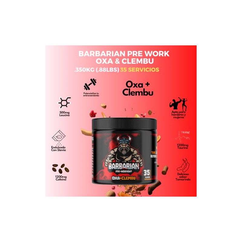 Pre entreno barbarian de 350 gr rinde 35 servicios (TAMARINDO