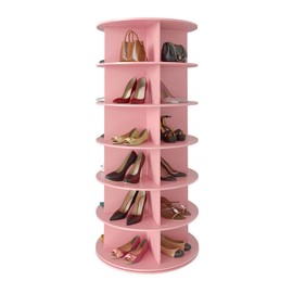 SpaceAid 6 Tier Rotating Shoe Rack Tower, Spinning Shoe Display Lazy Susan, Revolving 360 Shoe Rack Storage Round Carousel, Vertical Handbag Rotate Shoes Closet Organization (6-Tier Pink)