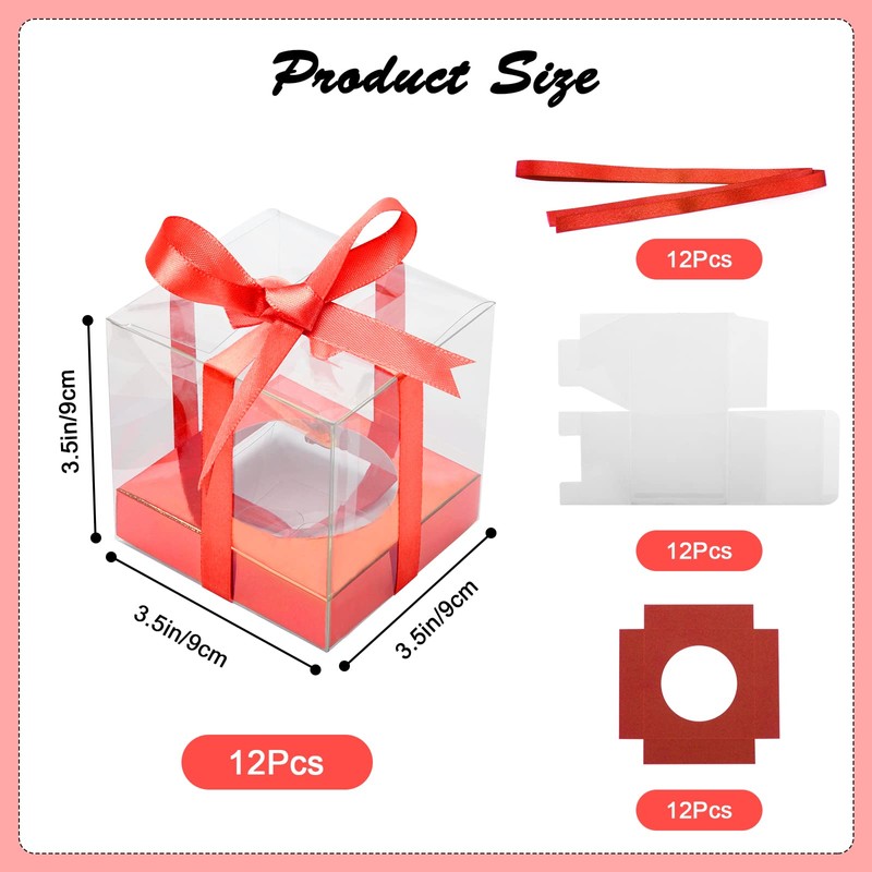 Anglecai 12 Pack Clear Plastic Cupcake Boxes, 3.5 Inch Gold