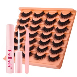 False Eyelashes Kit Thick and Voluminous Cat Eye Lashes Wear Comfortable Fake Lashes with Thin Band, 14 Pairs Lash Applicator Tool at Home by FADLASH,LZDD