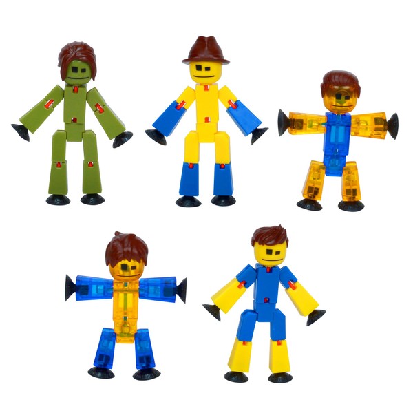 Zing StikBot Special Family Pack, Set of 5 Mixed Color StikBots Collectable Action Figures, Includes 5 StikBots and 1 Set of Hair, Create Stop Motion Animation, for Kids Ages 4 and Up