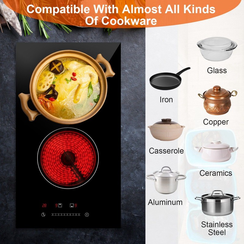 Portable 1900W Dual Burner Electric Cooktop Touch Control Timer Universal