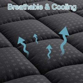 HYLEORY California King Mattress Pad Quilted Fitted Mattress Protector Cooling Pillow Top Mattress Cover Breathable Fluffy Soft Mattress Topper with 8-21" Deep Pocket, Black