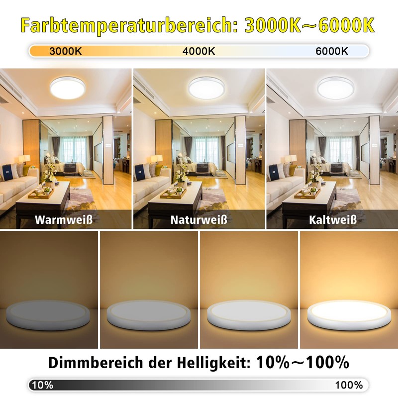Smanu LED Ceiling Light Dimmable with Remote Control, 18 W