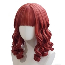TTYAO REII Full Wig Roman Curl Vertical Roll Women's Lolita Maid Retro Fashion Heat Resistant Curly Hair Seminar Long Bangs Small Face Natural Wig Net (Red)