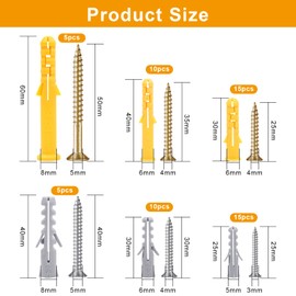 120 Pcs Screws and Wall Plugs Set, Extra Strong Nails with 6 Types Wall Plugs, Multi Purpose Self-Tapping Anchors M5/M6/M8 Wall Plugs and Screws for Drywall Home Repair Wood Fences