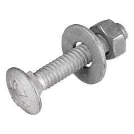1/4" x 1-1/2" (100 Pack) Galvanized Carriage Bolt Kit Grade 307A Includes 1/4" USS Flat Washers (100 pcs) and 1/4"-20 Hex Nuts (100 pcs), Hot Dip Galvanized for Exterior Use by Makers Bolt