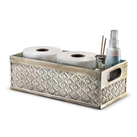 Creative Scents Dublin Silver Bathroom Decor Box Toilet Paper Holder Storage Basket - Decorative Toilet Tank Topper Bathroom Storage Organizer - Bathroom Sink Organizer Countertop Container