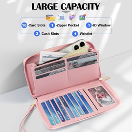 Chelmon Women's Wallet RFID Blocking Long Clutch Zip Around Travel Leather Purse Large Capacity Credit Card Holder with Grip Hand Strap