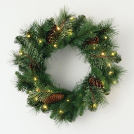 Sullivans Prelit 24" Christmas Wreath, Christmas Decor, Christmas Door Wreath with Lights, Lighted Pine Christmas Wreath, Christmas Decorations, White Lights, Pinecones, Battery Timer, Holiday Decor