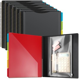 Yeaqee 6 Pack 10 Pocket Project Organizer Binder Folders Spiral Project Folder Organizer Dividers Pocket Organizer, Writable Tabs, Plastic Folders with Pockets for School Office