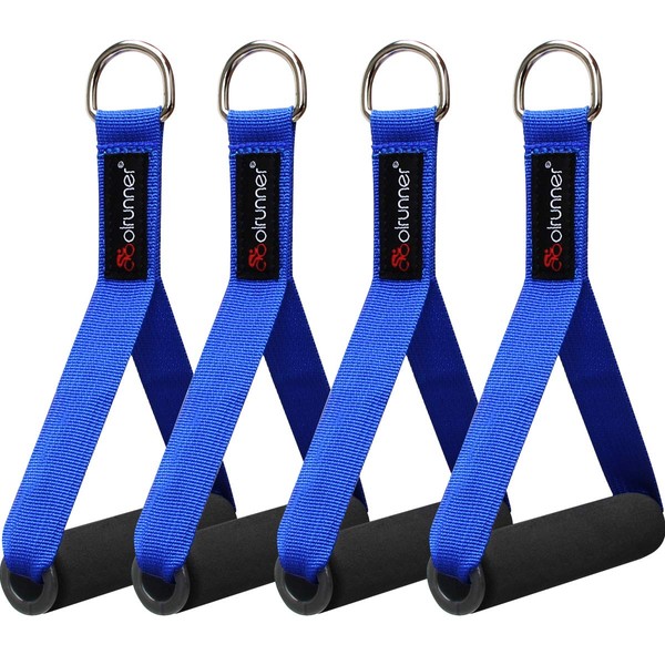 Coolrunner 2 Pair Resistance Band Handles Grips Fitness Strap Wide Design Heavy Duty Cable Handles with Solid ABS Cores, Heavy Gauge Welded D-Rings (4-Piece Set) (Blue)