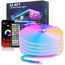Fussion 32.8Ft Led Neon Rope Lights,RGB Led Strip Lights with App/Remote Control Music Sync Gaming Lights Outdoor IP67 Waterproof,Flexible DIY Design for Bedroom,Living Room,Party Decor