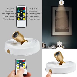 HOFUY Wireless Spotlight Battery Operated with Remote Control, 2-Pack Under Cabinet Closet Light with Timer Function for Under Counter, Shelf, Bookcase, Cabinet, Paintings, Pictures, Accent