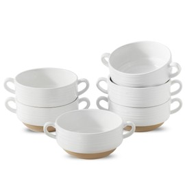 Hasense Ceramic Soup Bowls with Handles, 20 oz Oven Safe French Onion Soup Bowls Set of 6, White Serving Dishes for Entertaning, Ideal for Soup, Salad, Stew, Microwave & Dishwasher Safe
