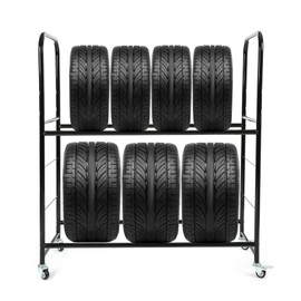 ECOTRIC 45'' X 20'' X 46'' Tire Rack Storage Garage Shelves Holds 8 Tires Adjustable Hight Tire Stand w/Wheels & Protective Cover