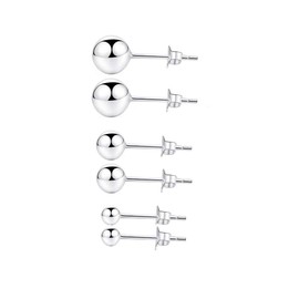 S990 Sterling Silver Ball Bead Studs Earrings for Women Girls 2/3/4mm 3 Pairs Set Cartilage Piercing Round Earring Jewelry Gift