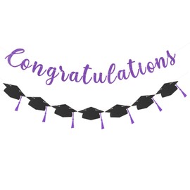 Class of 2025 Graduation Decorations Pre-Strung Glitter Congratulations Banner with Grad Cap Banner Graduation Garland for High School College 2025 Grad Party Supplies(Purple)